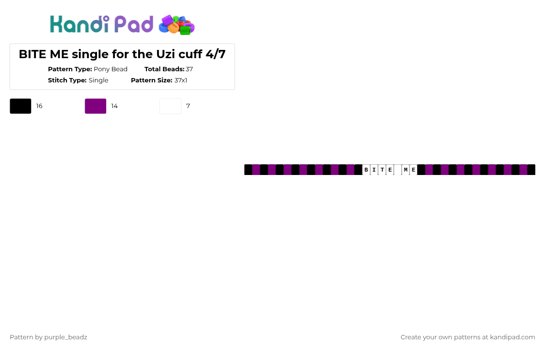 BITE ME single for the Uzi cuff 4/7 - Pony Bead Pattern by purple_beadz on Kandi Pad - pink,white,murder drones,uzi,bite me,catchphrase,single