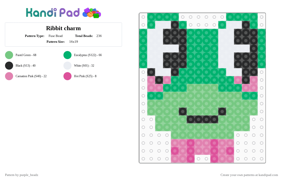 Ribbit charm - Fuse Bead Pattern by purple_beadz on Kandi Pad - green,teal,ribbit,tadc,circus,the amazing digital curcus,frog,ep 9,the last act