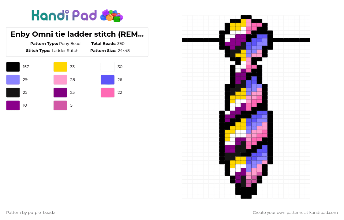 Enby Omni tie ladder stitch (REMIX!) - Pony Bead Pattern by purple_beadz on Kandi Pad - pink