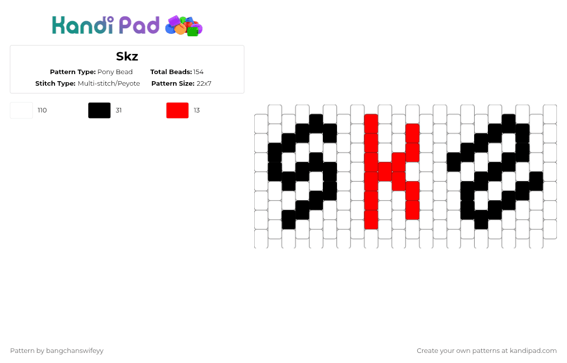 Skz - Pony Bead Pattern by bangchanswifeyy on Kandi Pad - white