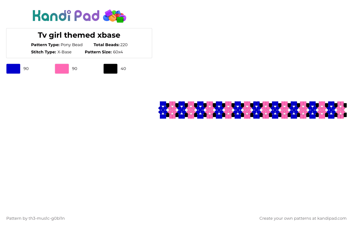 Tv girl themed xbase - Pony Bead Pattern by th3-mus1c-g0bl1n on Kandi Pad - purple,pink,tv girl,blue,alt,scene,black