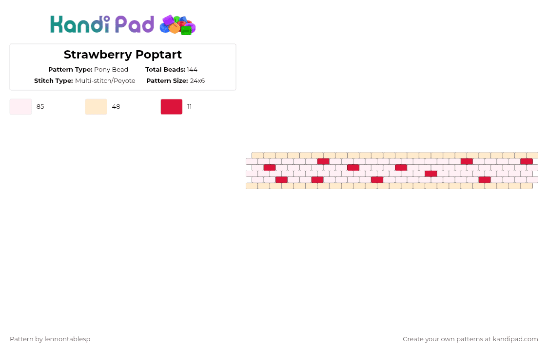 Strawberry Poptart Cuff - Pony Bead Pattern by lennontablesp on Kandi Pad - white,beige,strawberry,pop tart