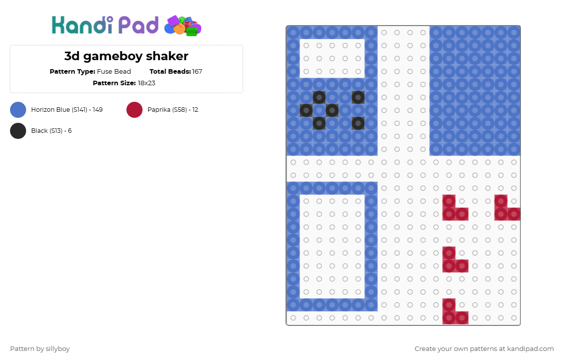 3d gameboy shaker - Fuse Bead Pattern by sillyboy on Kandi Pad - blue,gameboy,shaker,3d,game