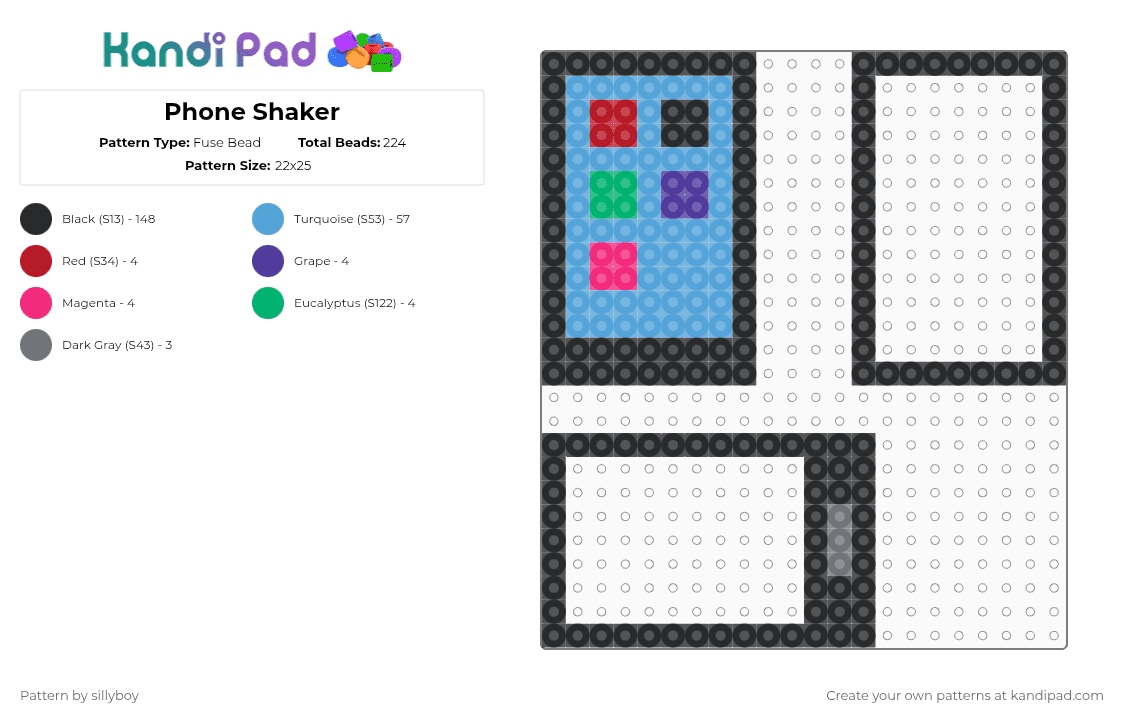 Phone Shaker - Fuse Bead Pattern by sillyboy on Kandi Pad - black,light blue,phone,shaker