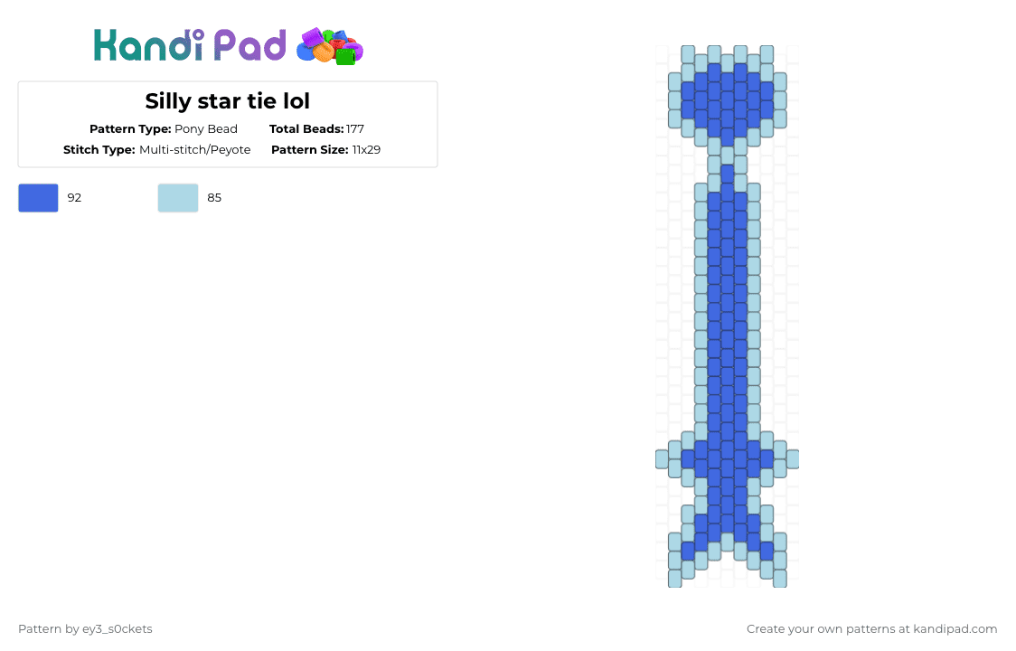 Silly star tie lol - Pony Bead Pattern by ey3_s0ckets on Kandi Pad - light blue,blue