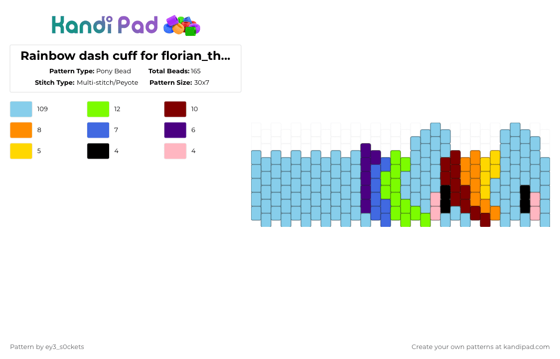 Rainbow dash cuff for florian_themystery - Pony Bead Pattern by ey3_s0ckets on Kandi Pad - light blue