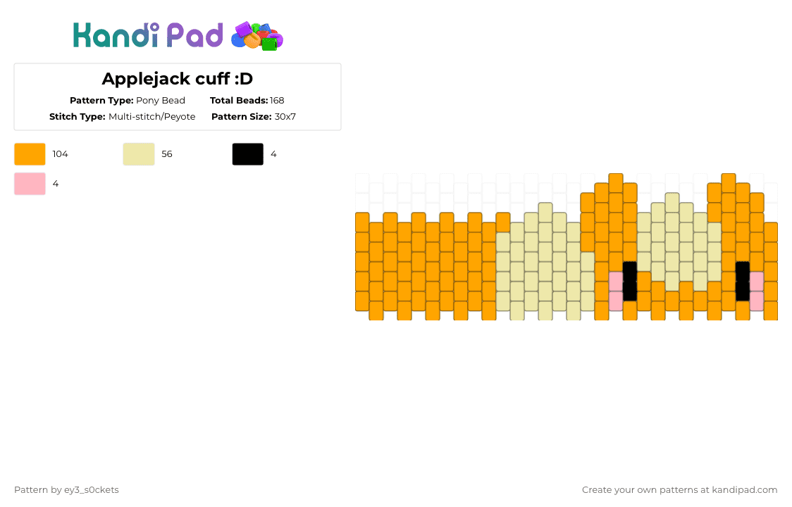 Applejack cuff :D - Pony Bead Pattern by ey3_s0ckets on Kandi Pad - orange,yellow
