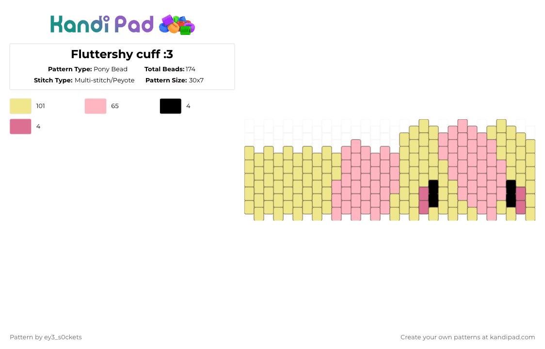 Fluttershy cuff :3 - Pony Bead Pattern by ey3_s0ckets on Kandi Pad - yellow,pink