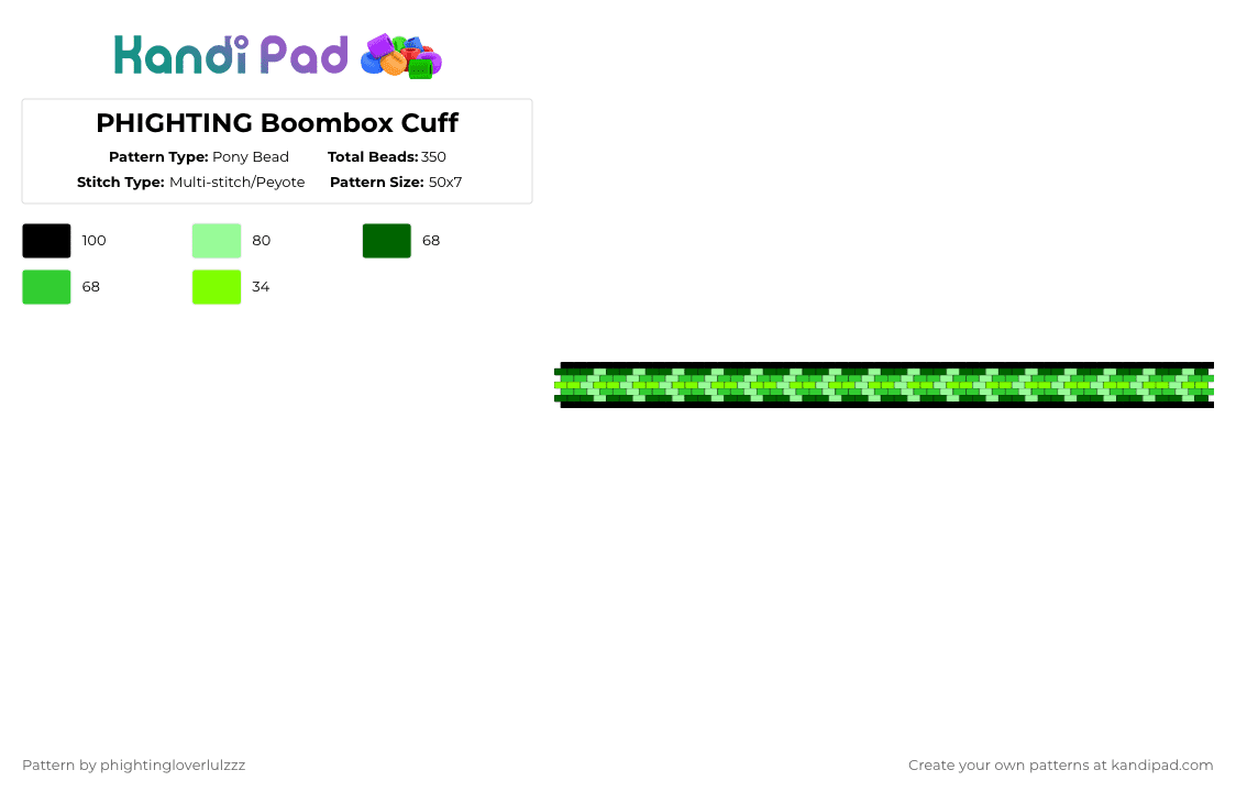 PHIGHTING Boombox Cuff - Pony Bead Pattern by phightingloverlulzzz on Kandi Pad - green,teal,phighting,cuff