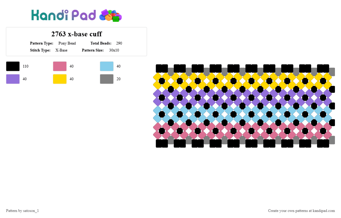 2763 x-base cuff - Pony Bead Pattern by satoson_1 on Kandi Pad - battlefordreamisland, bfdi, blue, light blue, pink, purple, xbase, xfohv, yellow