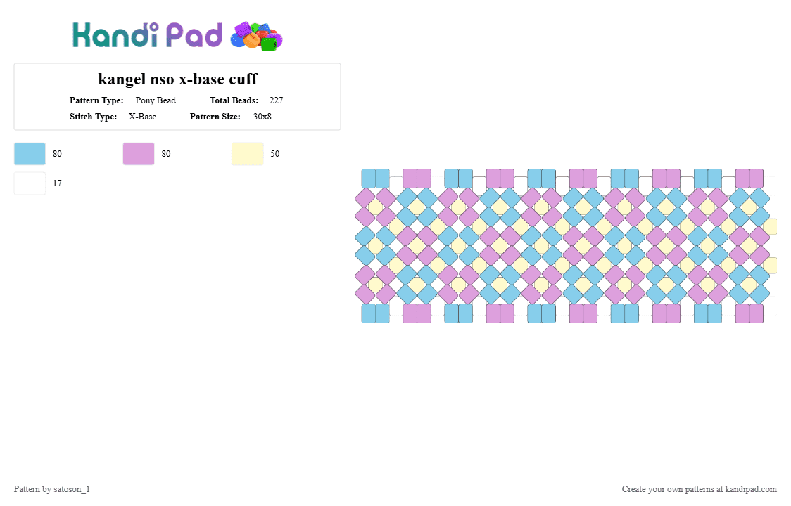kangel nso x-base cuff - Pony Bead Pattern by satoson_1 on Kandi Pad - light blue,pink,nso,kangel,blue,yellow,needystreameroverdose
