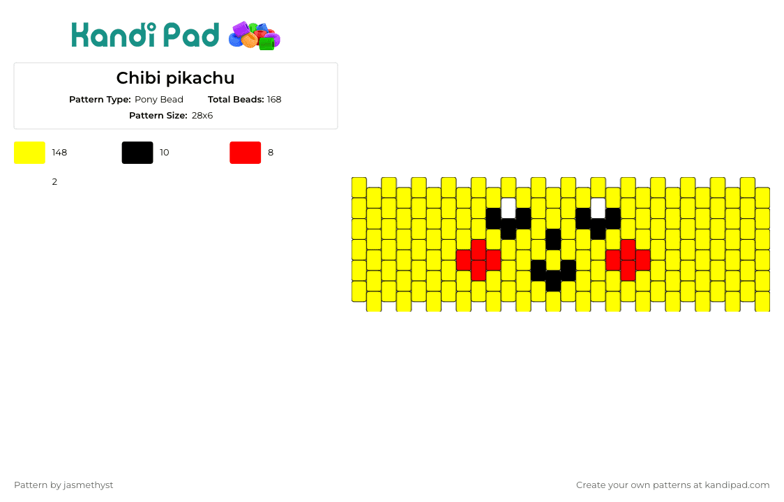 Chibi pikachu - Pony Bead Pattern by jasmethyst on Kandi Pad - pikachu,pokemon,chibi,character,cuff,face,cute,gaming,yellow