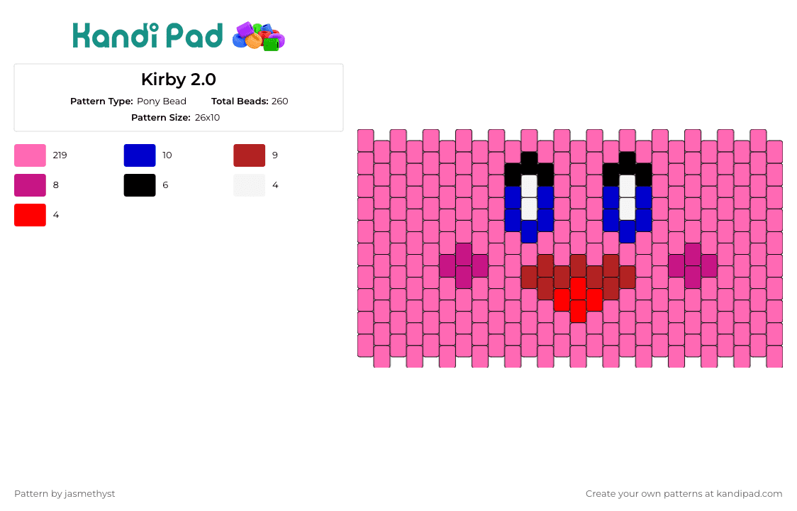 Kirby 2.0 - Pony Bead Pattern by jasmethyst on Kandi Pad - kirby,nintendo,cuff,character,playful,joy,expression,facial features,videogame,pink