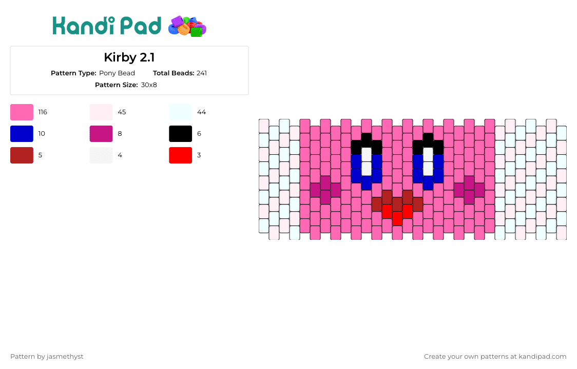 Kirby 2.1 - Pony Bead Pattern by jasmethyst on Kandi Pad - kirby,nintendo,cuff,character,pink,facial expression,gaming,expressive,cute,pink