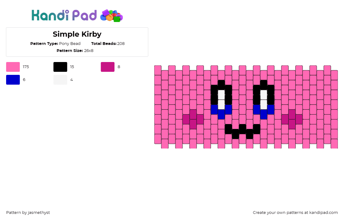 Simple Kirby - Pony Bead Pattern by jasmethyst on Kandi Pad - kirby,nintendo,cuff,simple,character,vibrant,pink