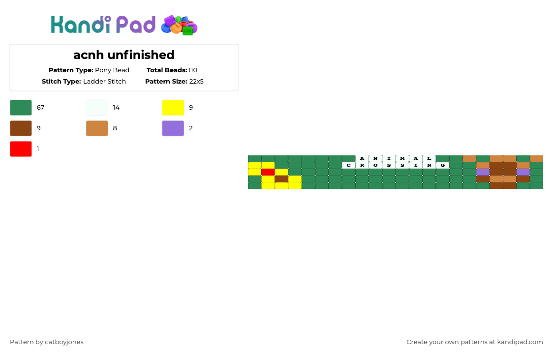 acnh unfinished - Pony Bead Pattern by catboyjones on Kandi Pad - green