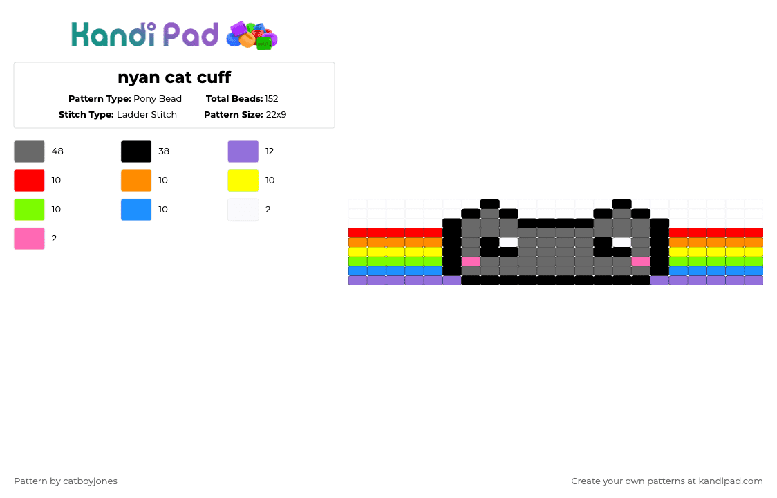 nyan cat cuff - Pony Bead Pattern by catboyjones on Kandi Pad - gray