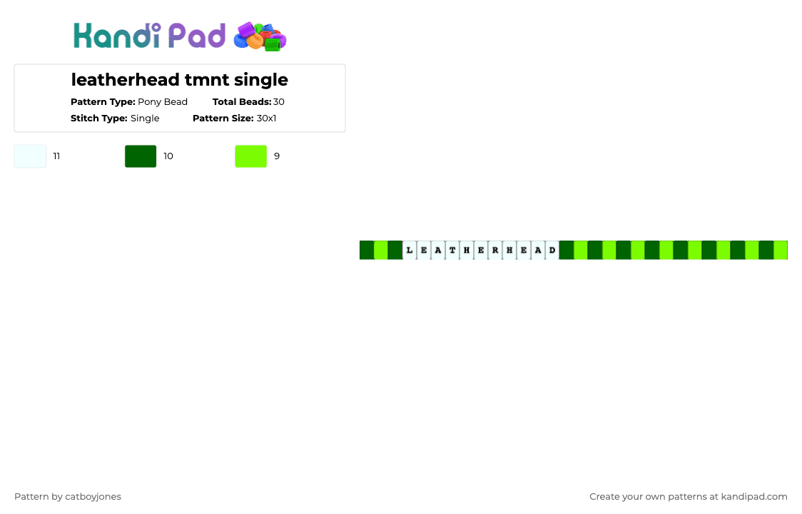 leatherhead tmnt single - Pony Bead Pattern by catboyjones on Kandi Pad - white,green