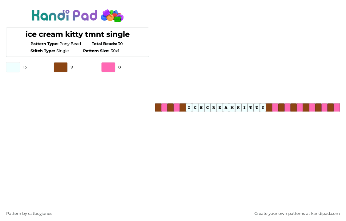 ice cream kitty tmnt single - Pony Bead Pattern by catboyjones on Kandi Pad - pink,red