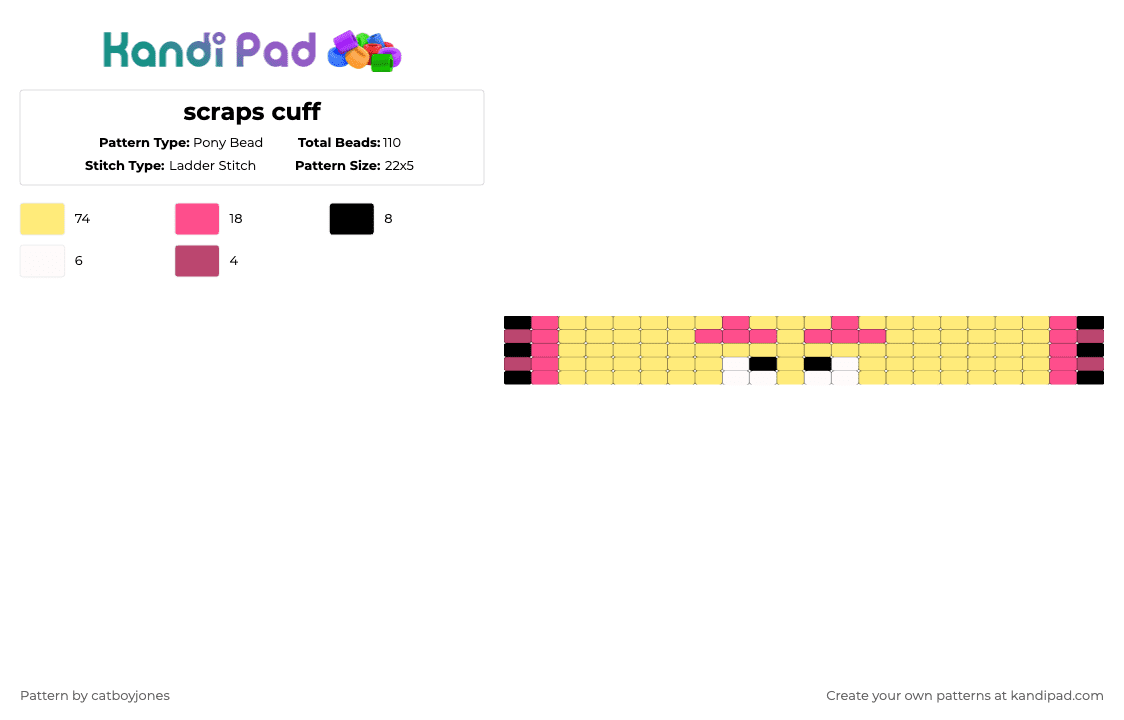 scraps cuff - Pony Bead Pattern by catboyjones on Kandi Pad - yellow