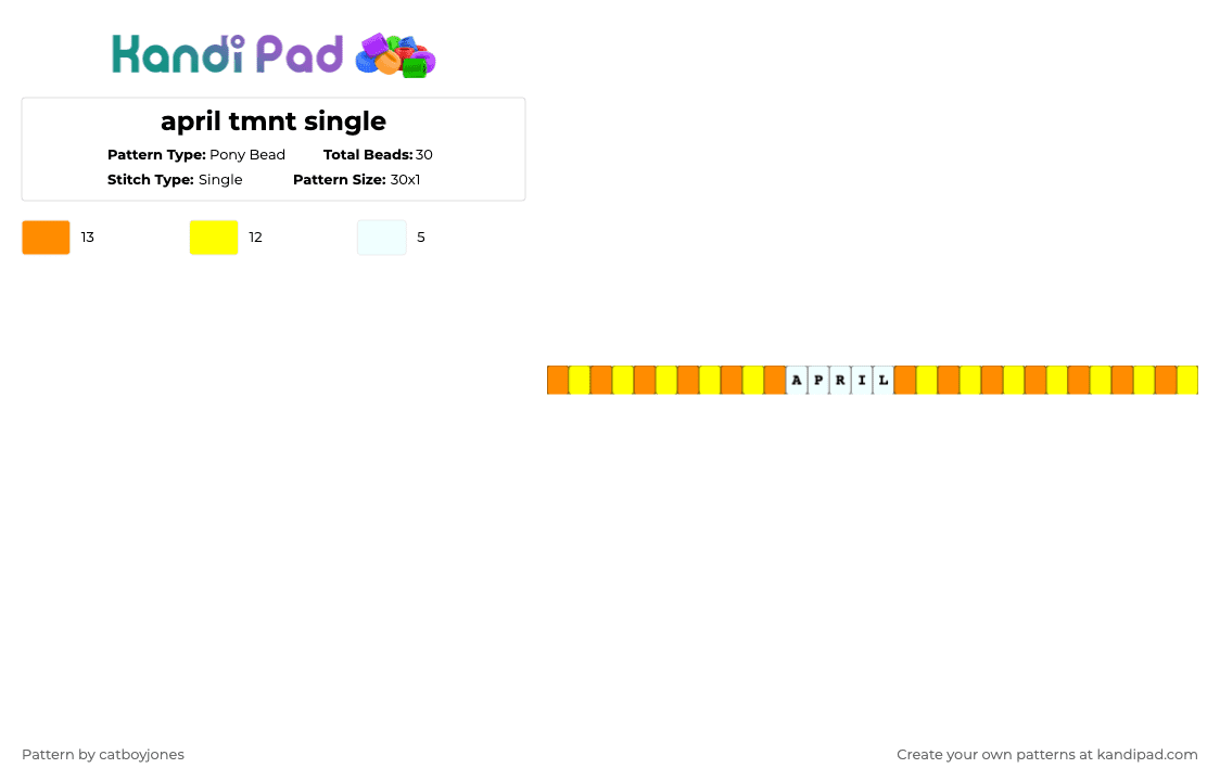 april tmnt single - Pony Bead Pattern by catboyjones on Kandi Pad - orange,yellow