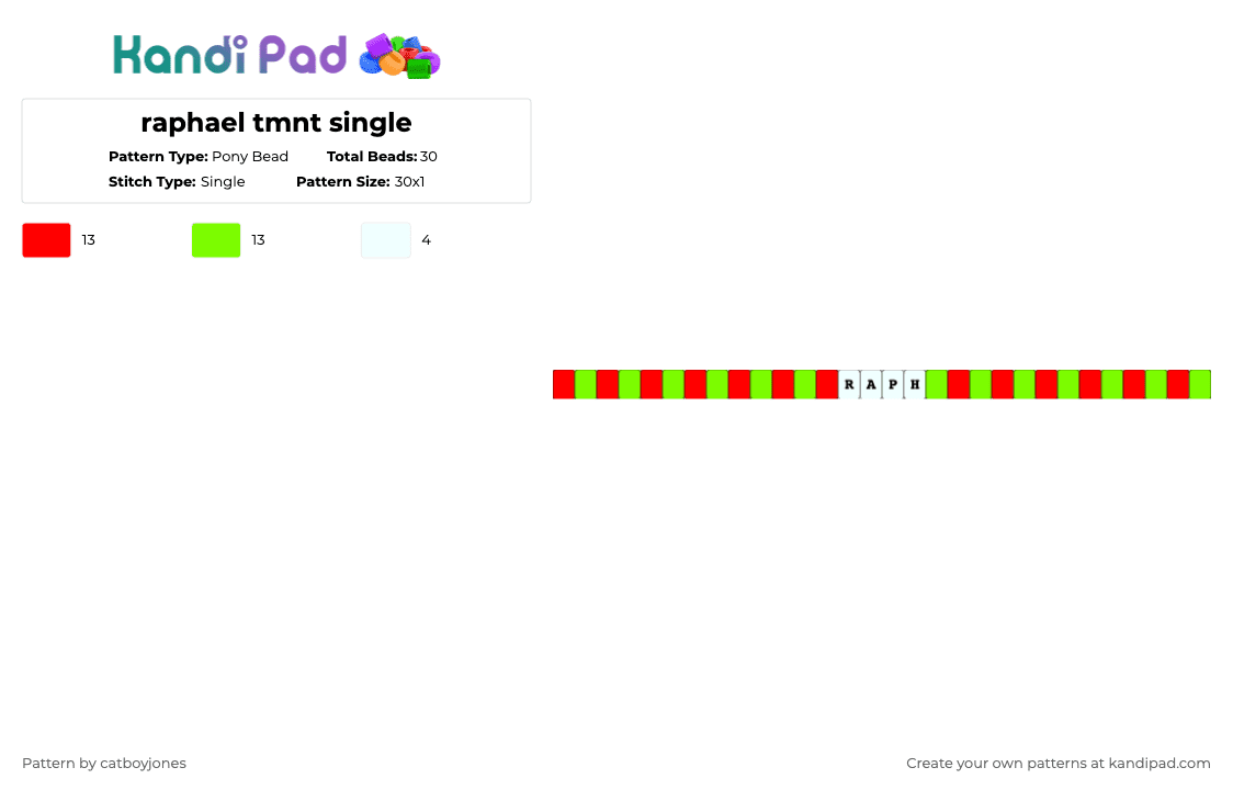 raphael tmnt single - Pony Bead Pattern by catboyjones on Kandi Pad - red,green