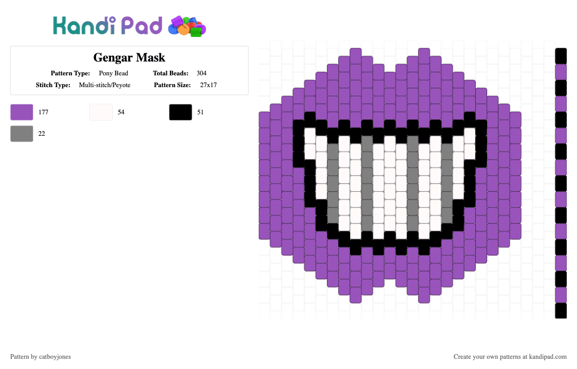 Gengar Mask - Pony Bead Pattern by catboyjones on Kandi Pad - pink