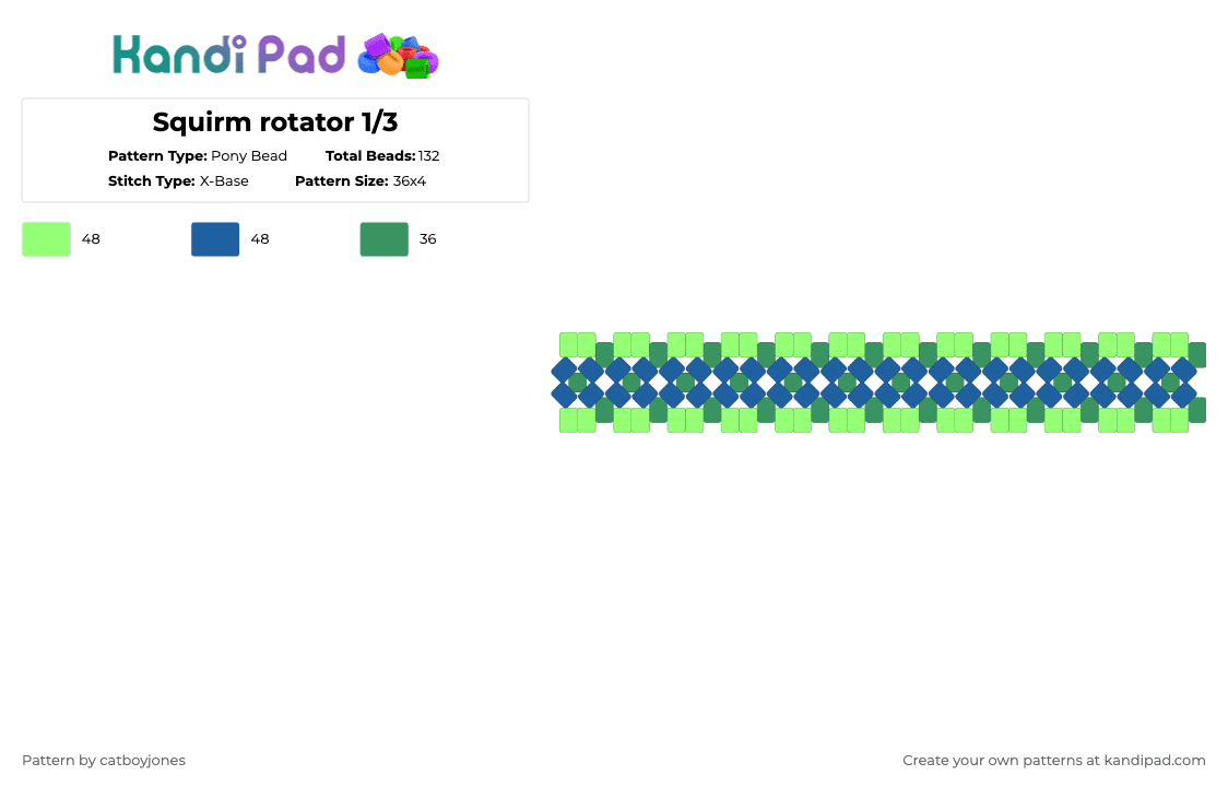 Squirm rotator 1/3 - Pony Bead Pattern by catboyjones on Kandi Pad - green,blue