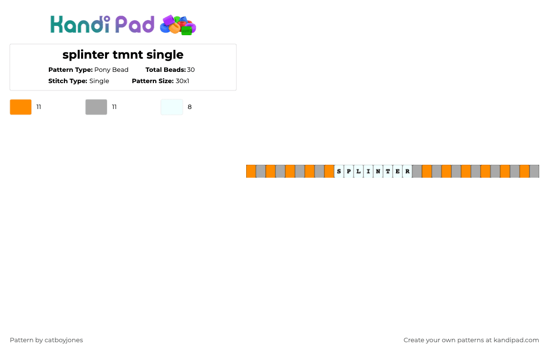 splinter tmnt single - Pony Bead Pattern by catboyjones on Kandi Pad - orange,beige