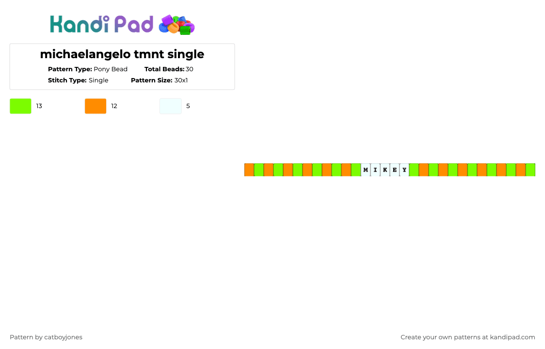 michaelangelo tmnt single - Pony Bead Pattern by catboyjones on Kandi Pad - orange,green