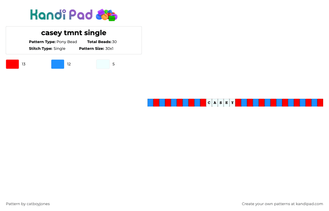 casey tmnt single - Pony Bead Pattern by catboyjones on Kandi Pad - light blue,red