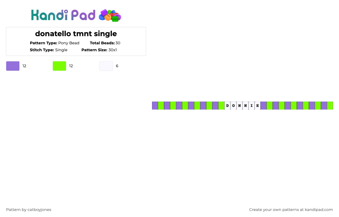 donatello tmnt single - Pony Bead Pattern by catboyjones on Kandi Pad - purple,green