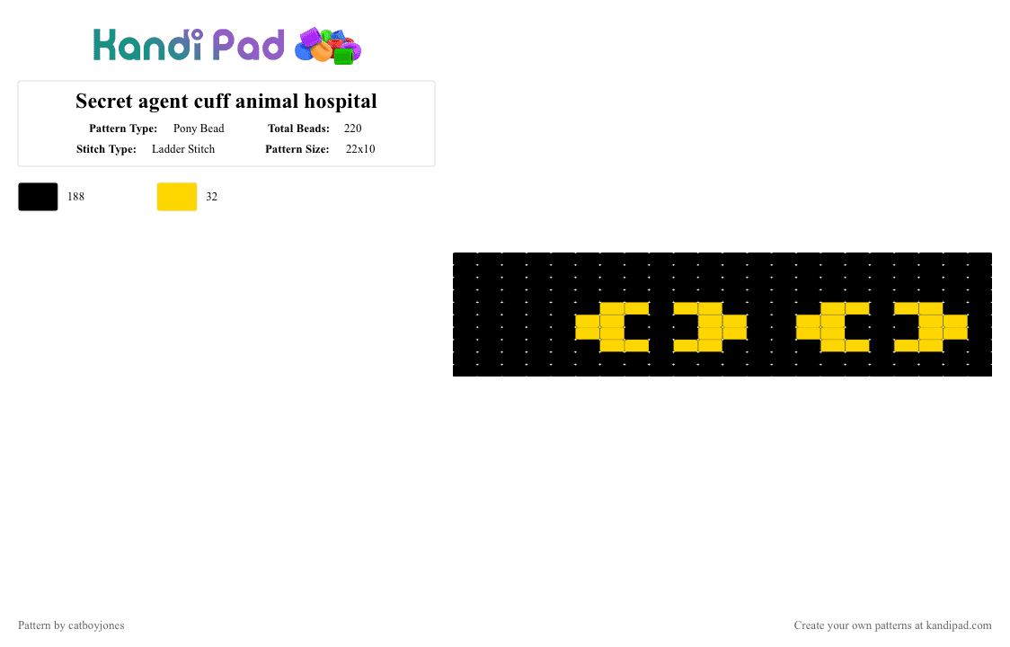 Secret agent cuff animal hospital - Pony Bead Pattern by catboyjones on Kandi Pad - black