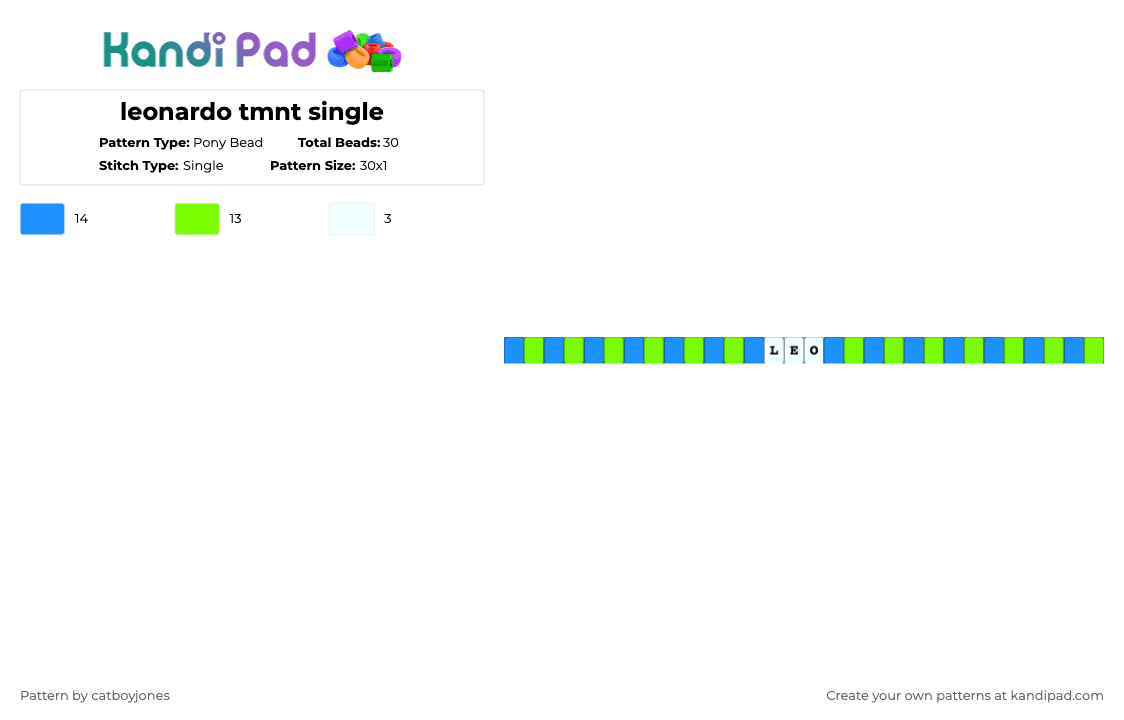 leonardo tmnt single - Pony Bead Pattern by catboyjones on Kandi Pad - green,light blue