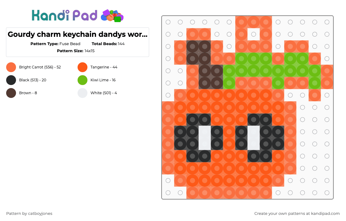 Gourdy charm keychain dandys world halloween - Fuse Bead Pattern by catboyjones on Kandi Pad - orange