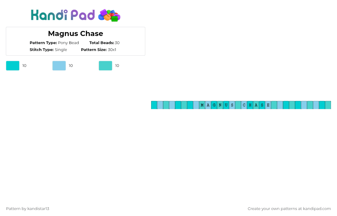 Magnus Chase - Pony Bead Pattern by kandistar13 on Kandi Pad - light blue