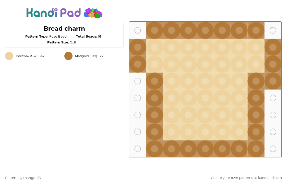 Bread charm - Fuse Bead Pattern by mango_73 on Kandi Pad - tan,beige,cotdbread,bread,cotd,bred