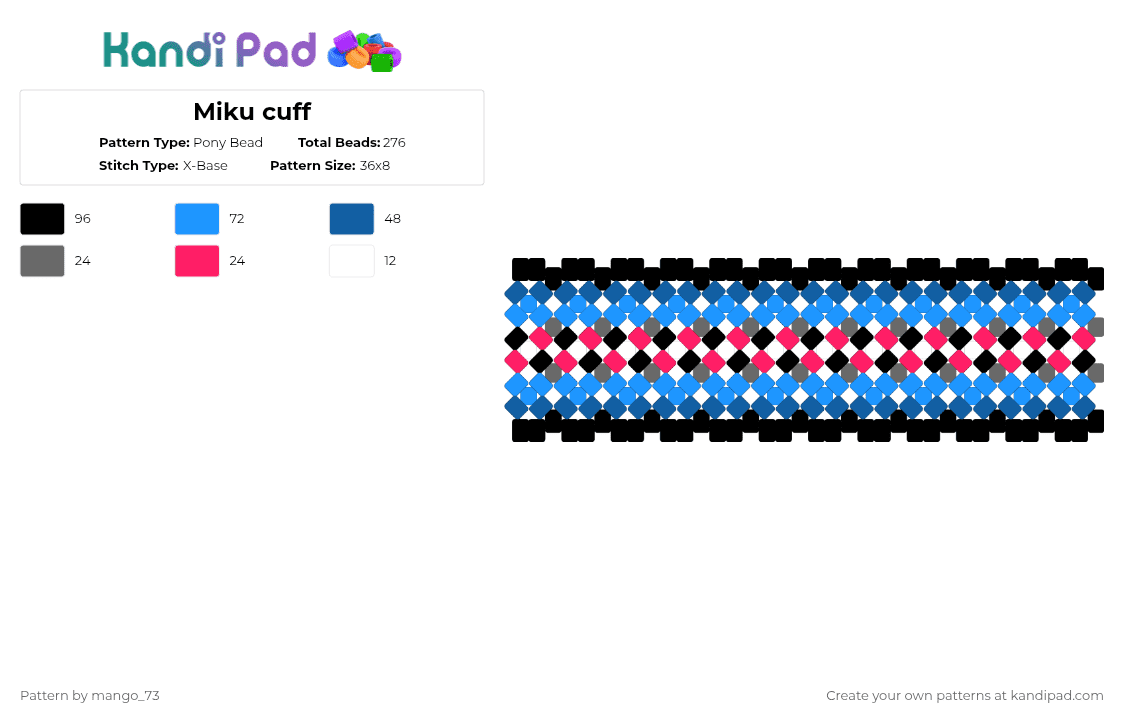Miku cuff - Pony Bead Pattern by mango_73 on Kandi Pad - blue,light blue,miku,hatsune miku,music,vocaloid