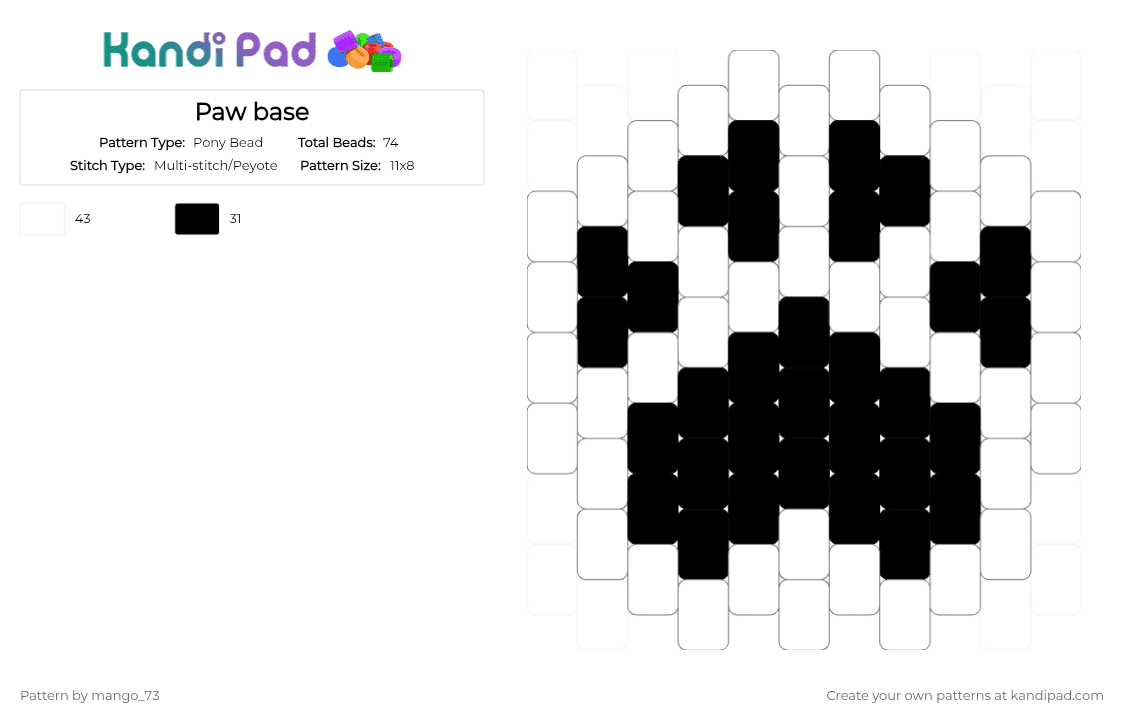 Paw base - Pony Bead Pattern by mango_73 on Kandi Pad - black, white