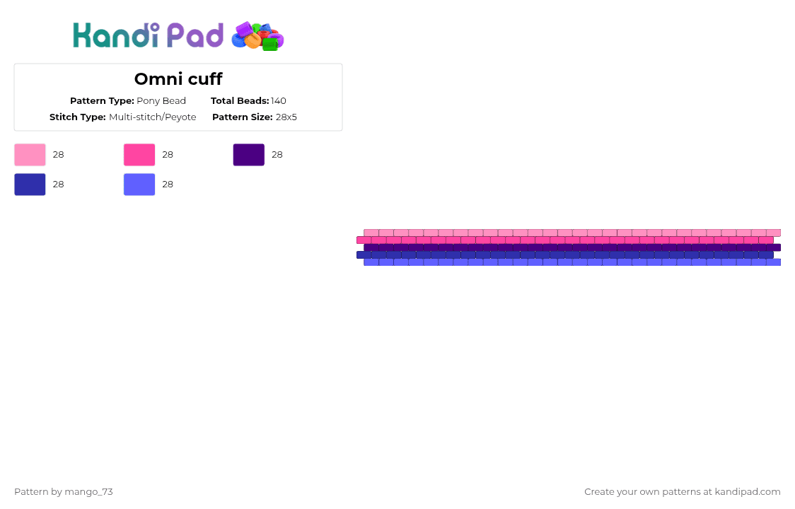 Omni cuff - Pony Bead Pattern by mango_73 on Kandi Pad - pink,purple,omnisexual,omni,pride