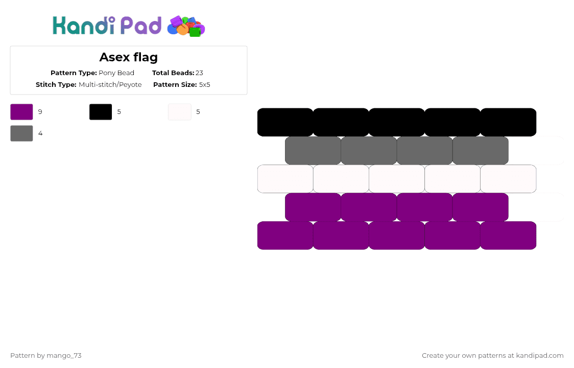 Asex flag - Pony Bead Pattern by mango_73 on Kandi Pad - gray,pink,pride,flag,pride flag,asex,asexual