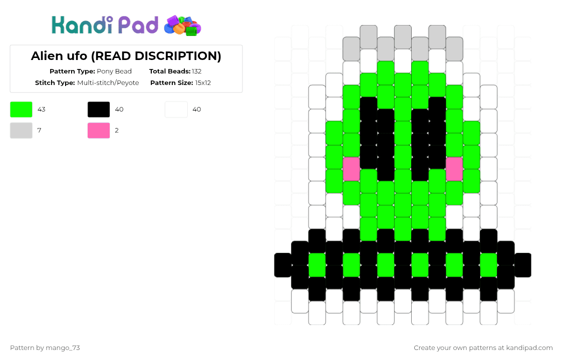 Alien ufo (READ DISCRIPTION) - Pony Bead Pattern by mango_73 on Kandi Pad - green,alien,scenecore,scene,cute,ufo,weird