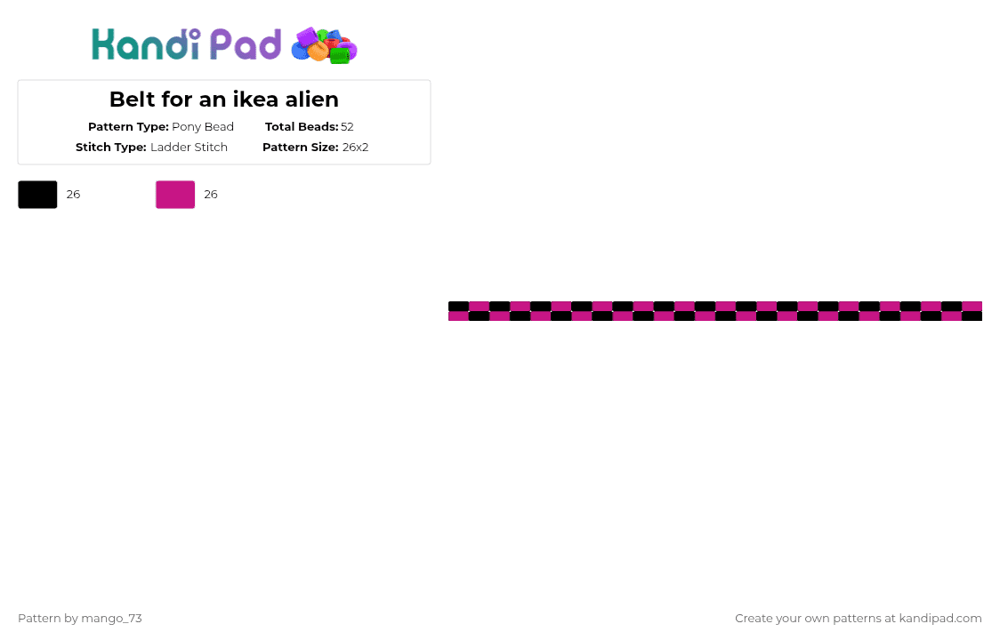 Belt for an ikea alien - Pony Bead Pattern by mango_73 on Kandi Pad - black,pink,ikea alien,scenecore,belt