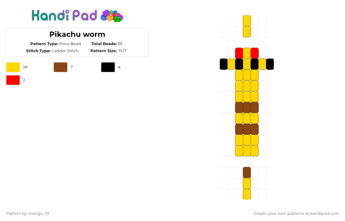 Pikachu worm - Pony Bead Pattern by mango_73 on Kandi Pad - goofy, pika, pikachu, pikachu worm, pokemon, worm, yellow