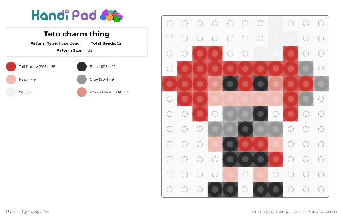 Teto charm thing - Fuse Bead Pattern by mango_73 on Kandi Pad - red,kasane teto,teto,cute,music,vocaloid