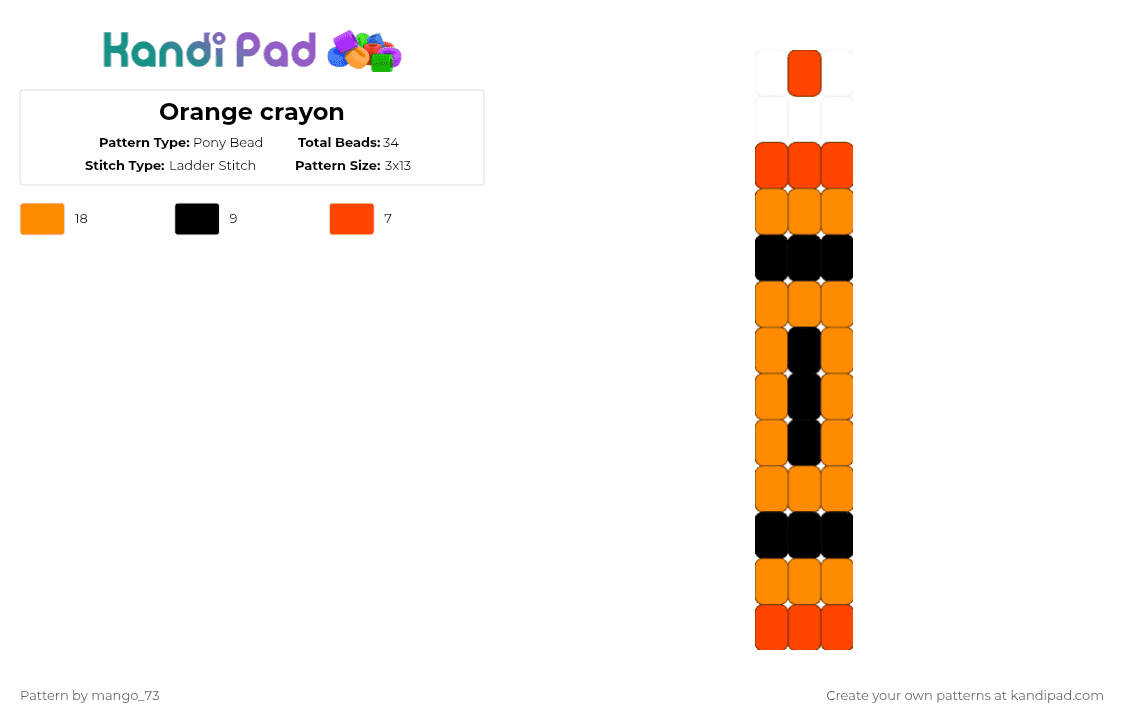 Orange crayon - Pony Bead Pattern by mango_73 on Kandi Pad - crayon, cute, decora, keychain, orange, red, scene, scenecore