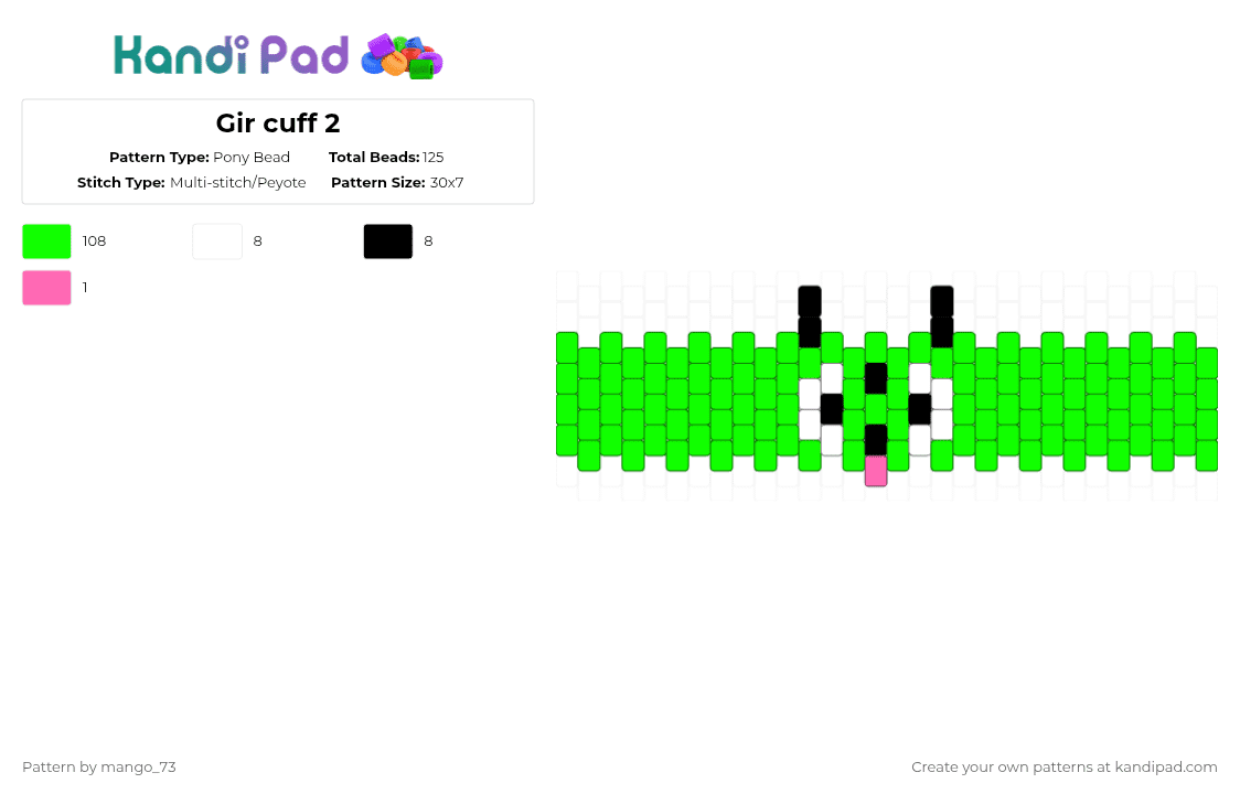 Gir cuff 2 - Pony Bead Pattern by mango_73 on Kandi Pad - green,gir,invader zim,scene,scenecore,cute,goofy