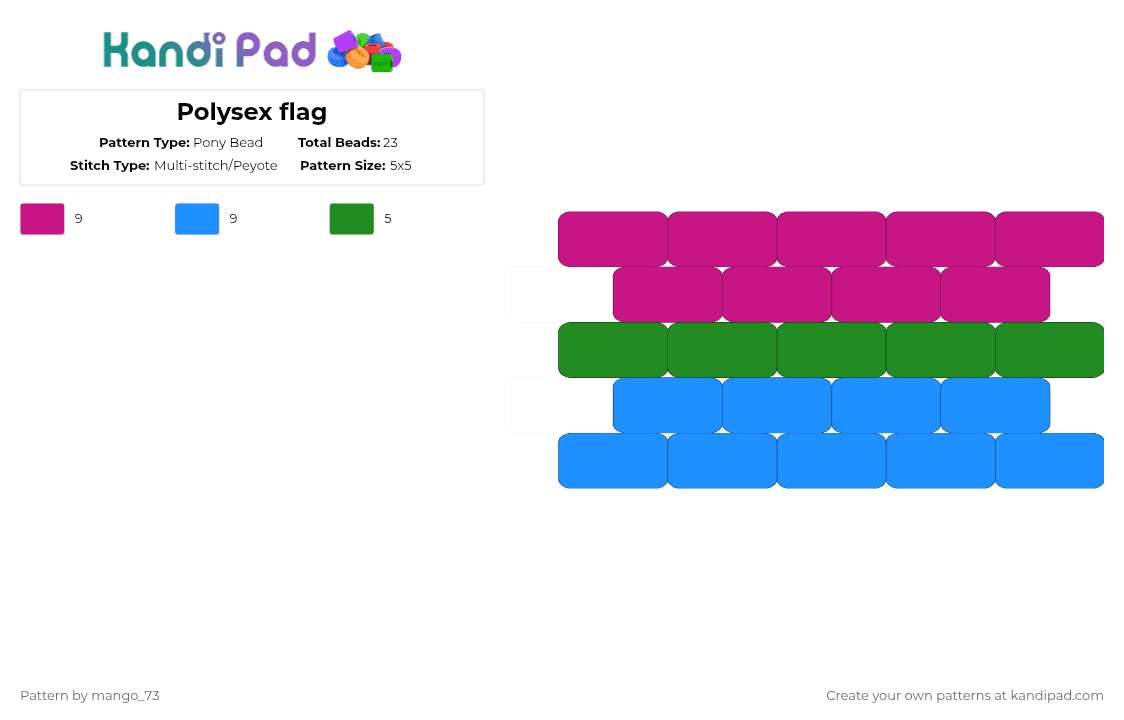 Polysex flag - Pony Bead Pattern by mango_73 on Kandi Pad - pink,light blue,polysex,polysexual,poly,pride,flag,pride flag