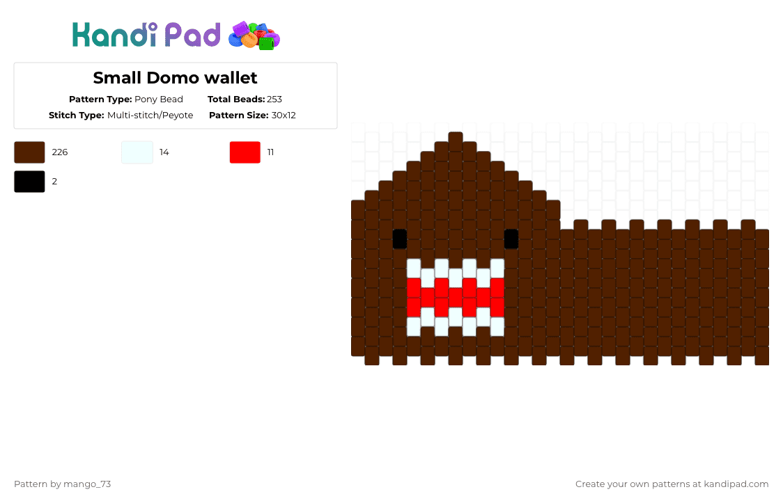 Small Domo wallet - Pony Bead Pattern by mango_73 on Kandi Pad - brown,domo,wallet,scenecore,cute,goofy
