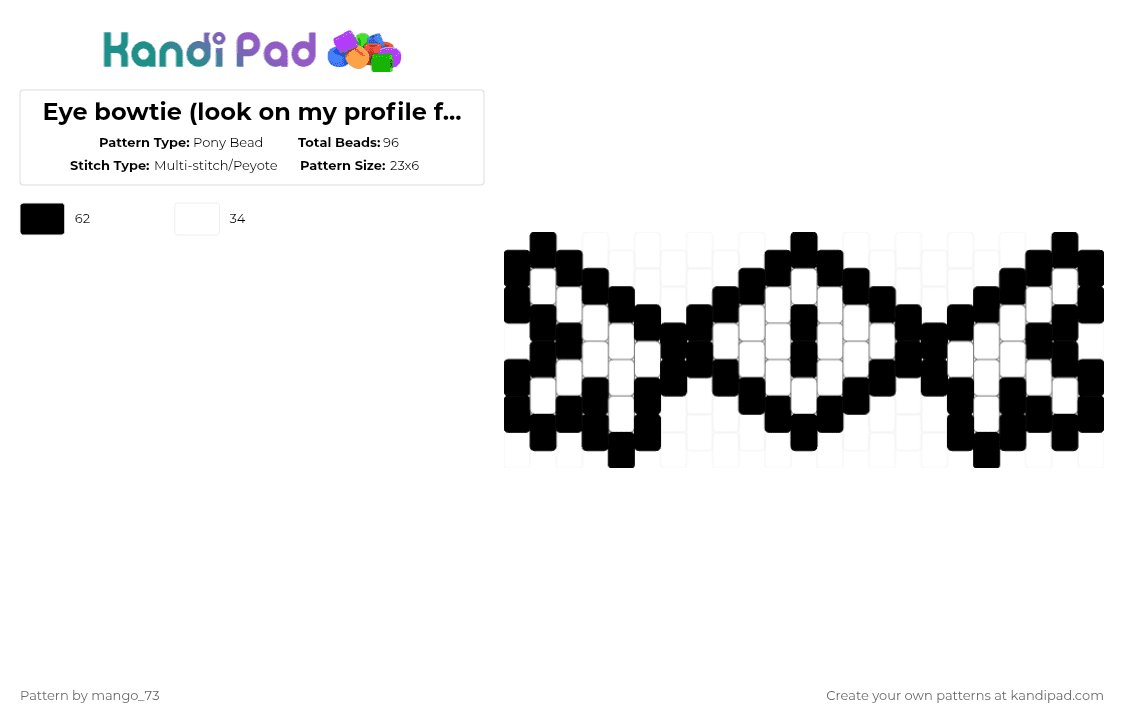 Eye bowtie (look on my profile for the necklace part! ) pls give credit if ur friends ask! - Pony Bead Pattern by mango_73 on Kandi Pad - black,white,eye,biblically accurate,angel,bible,horror